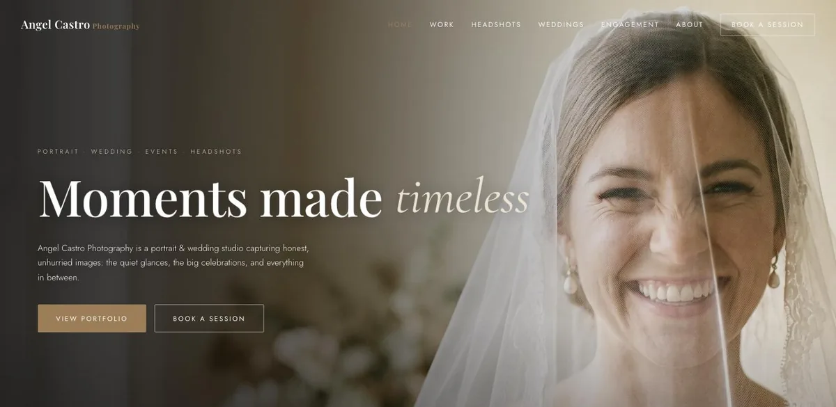 Angel Castro Photography website homepage